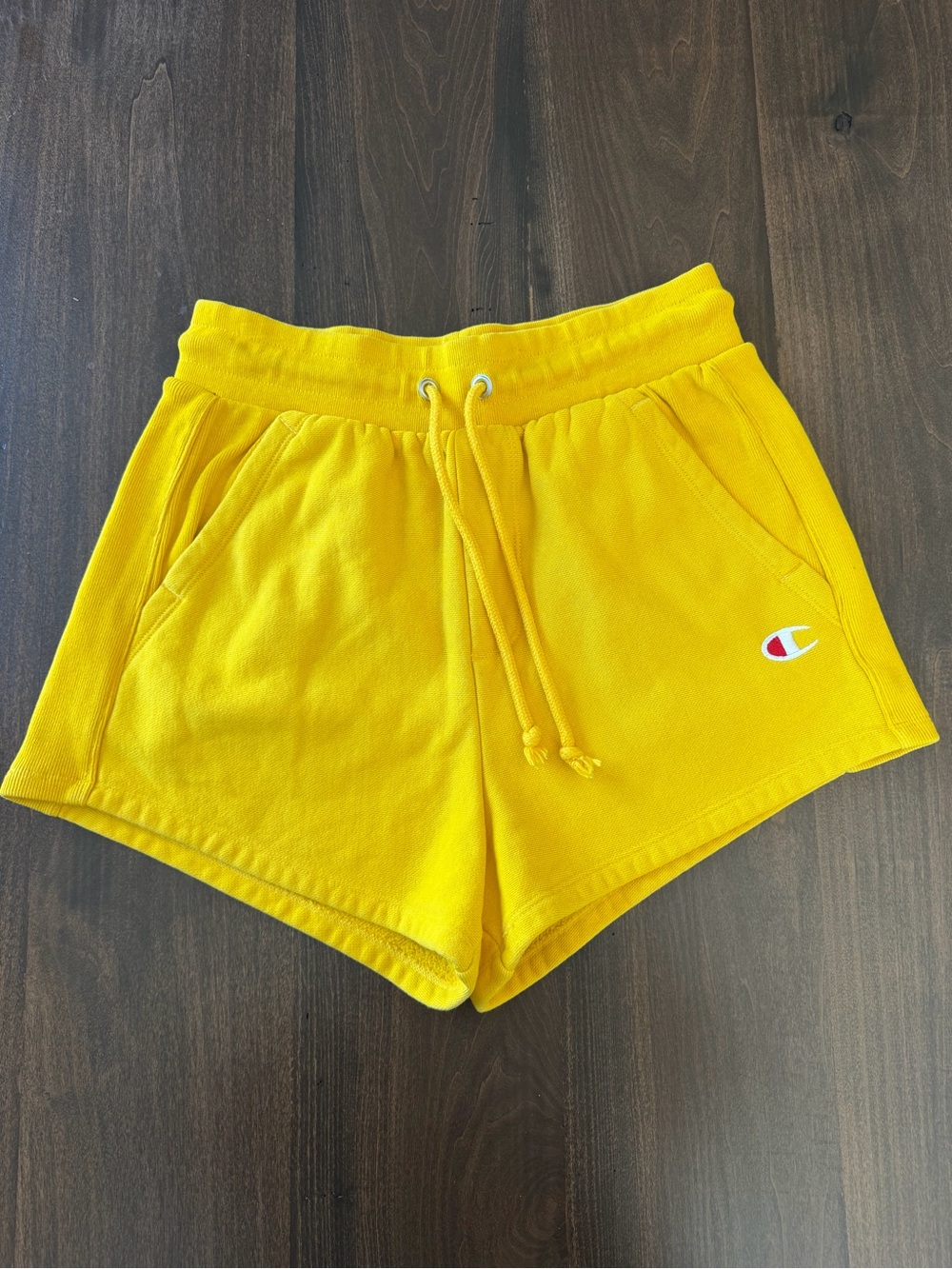 Champion Bright Yellow Drawstring Terry Athletic Shorts